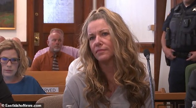 Lori Vallow (pictured at an earlier hearing) sat smiling - almost appearing to laugh at times - and whispered feverishly to her attorneys during Barattiero's emotional testimony at the Ada County Courthouse in Boise on Wednesday